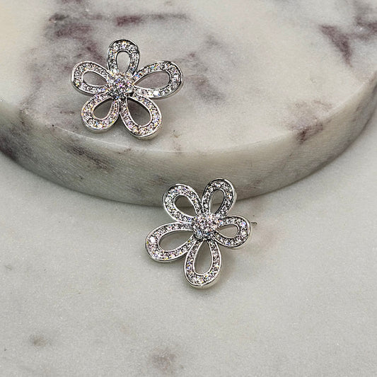 Aro Baño Plata Rodinada Cristal Austriaco Flor Petalos