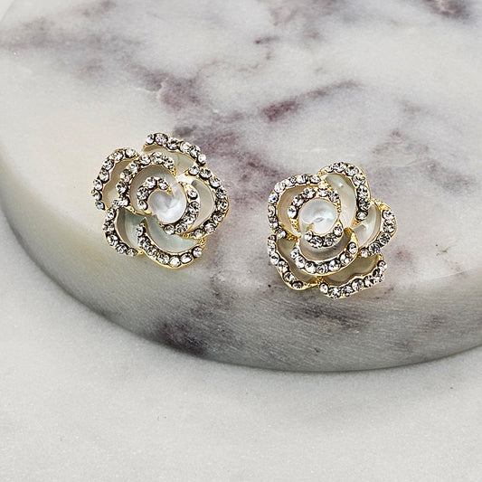 Aro Baño de Oro Cristal Austriaco Rosa Blanca