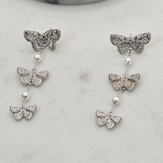 Aro Baño Plata Rodinada Mariposas Colgantes