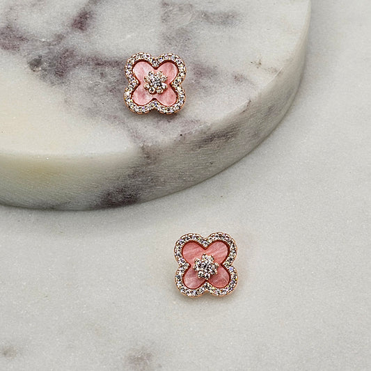 Aro Baño de Oro Cristal Austriaco Flor Nacar Rosa