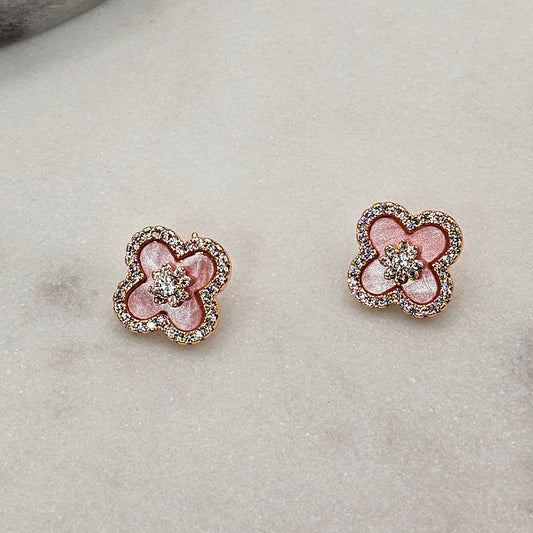 Aro Baño de Oro Cristal Austriaco Flor Nacar Rosa