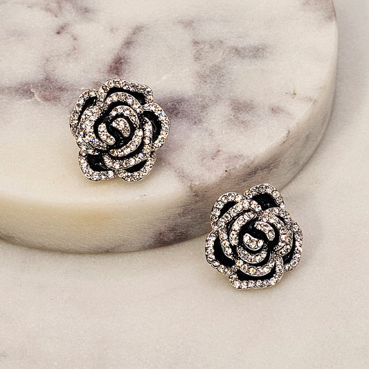 Aro Baño de Plata Rodinada Cristal Austriaco Rosa Negra