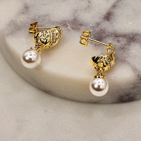 Aro Baño de Oro Cristal Austriaco Gota Perla