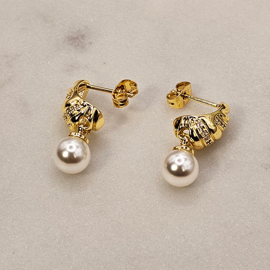 Aro Baño de Oro Cristal Austriaco Gota Perla