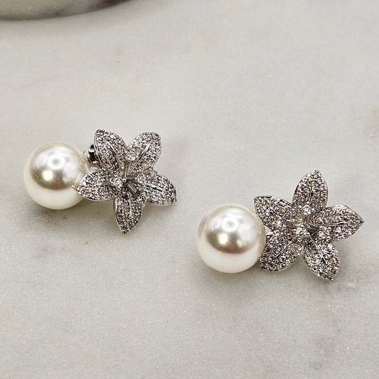 Aro Baño Plata Rodinada Cristal Austriaco Flor Perla