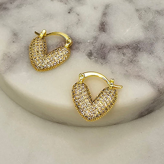 Aro Baño de Oro Cristal Austriaco Argolla Corazon Dorado