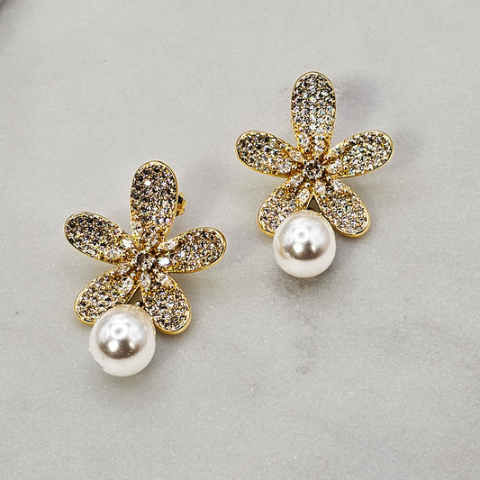 Aro Baño de Oro Cristal Austriaco Flor Perla