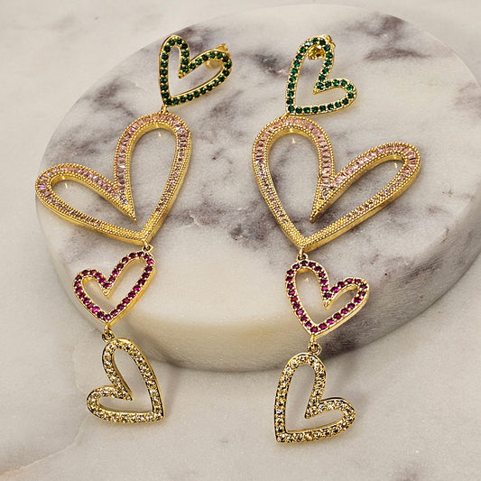 Aro Baño de Oro Cristal Austriaco Triple Corazon