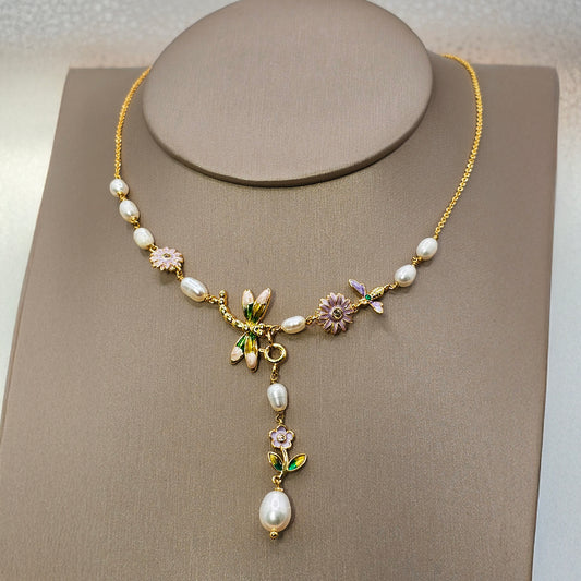 Collar Baño de Oro Cristal Austriaco Libelula Anacarada