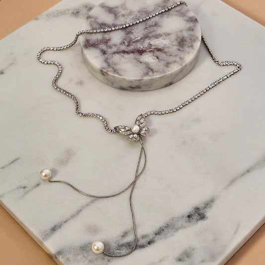 Collar Baño de Plata Rodinada Mariposa