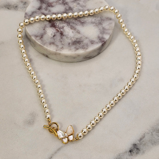 Collar Baño de Oro Perlas Mariposa Anacarada