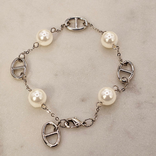 Pulsera Baño de Plata Rodinada Perlas