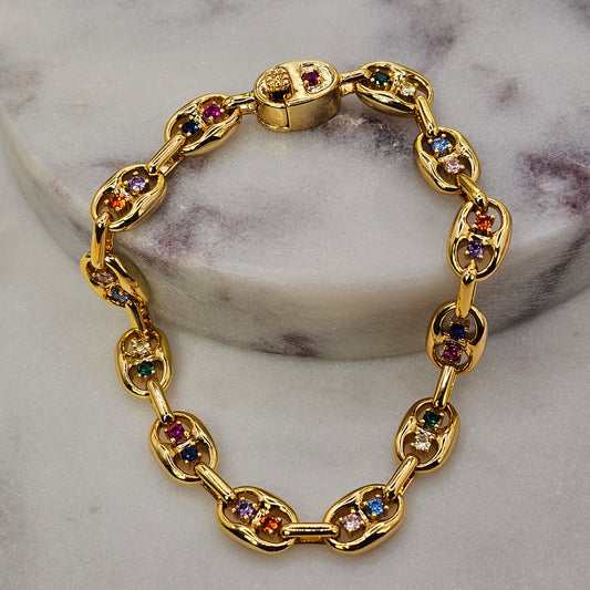 Pulsera Baño de Oro Cristal Austriaco Colores