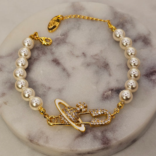 Pulsera Baño de Oro Cristal Austriaco Alfiler Perlas