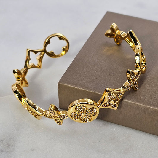 Pulsera Baño de Oro Cristal Austriaco Esclava Flores