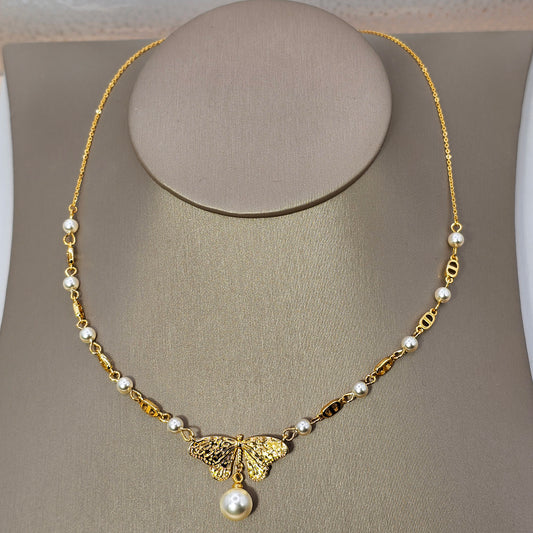 Collar Baño de Oro Mariposa Perlas