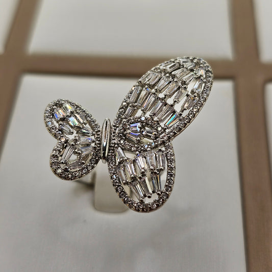 Anillo Baño de Plata Rodinada Cristal Austriaco Mariposa