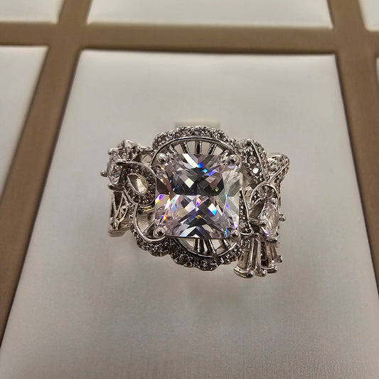 Anillo Baño de Plata Rodinada Cristal Austriaco Circon Blanco