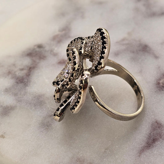 Anillo Baño de Plata Rodinada Cristal Austriaco Rosa