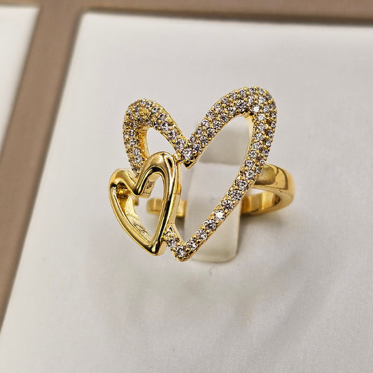 Anillo Baño de Oro Cristal Austriaco Corazones