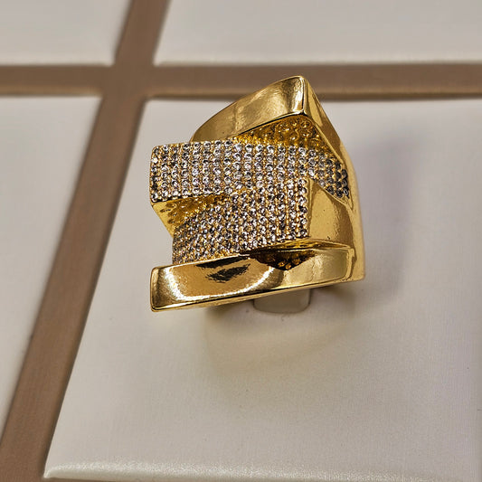 Anillo Baño de Oro Cristal Austriaco Irregular