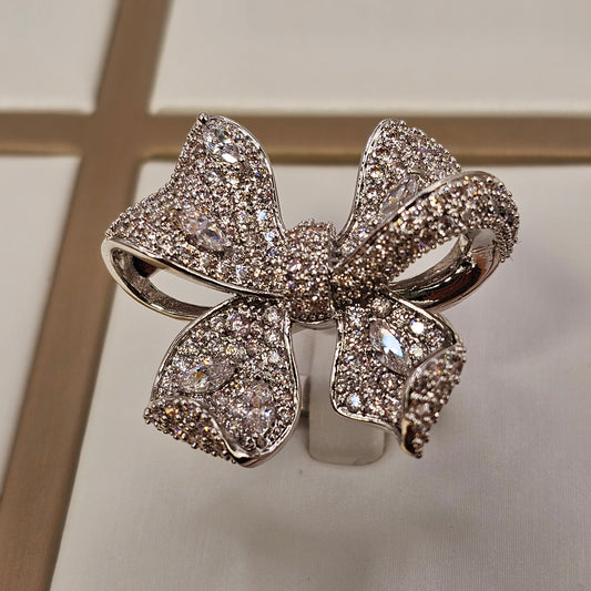 Anillo Baño de Plata Rodinada Cristal Austriaco Lazo