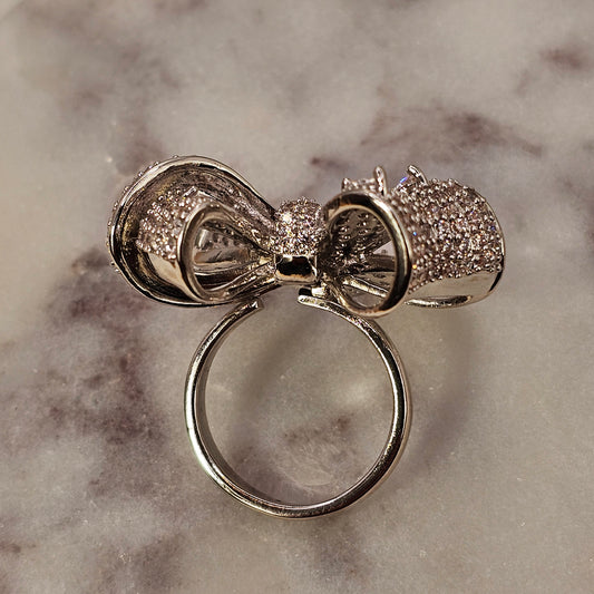 Anillo Baño de Plata Rodinada Cristal Austriaco Lazo