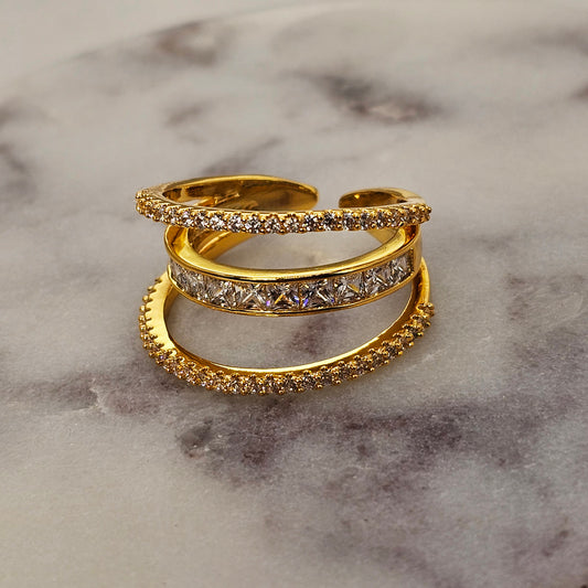 Anillo Baño de Oro Cristal Austriaco Desigual