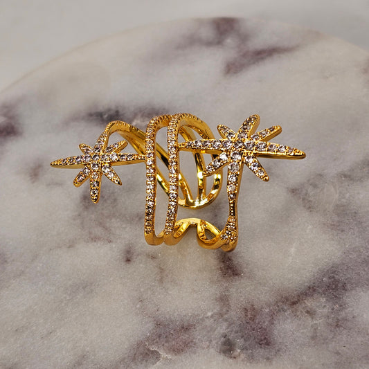 Anillo Baño de Oro Cristal Austriaco Estrella