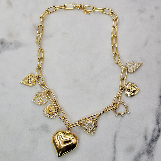 Collar Baño de Oro Charms Corazones