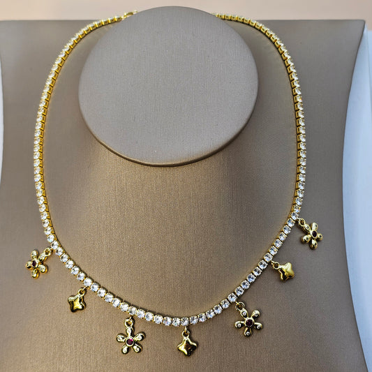 Collar Baño de Oro Cristal Austriaco Charms Trebol