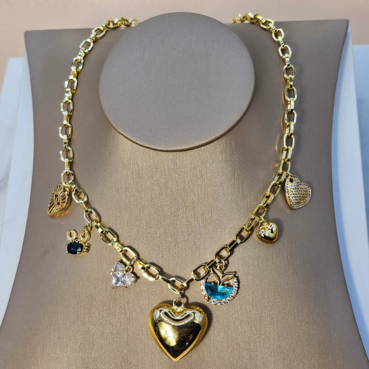 Collar Baño de Oro Combinacion Amor Mix Marino