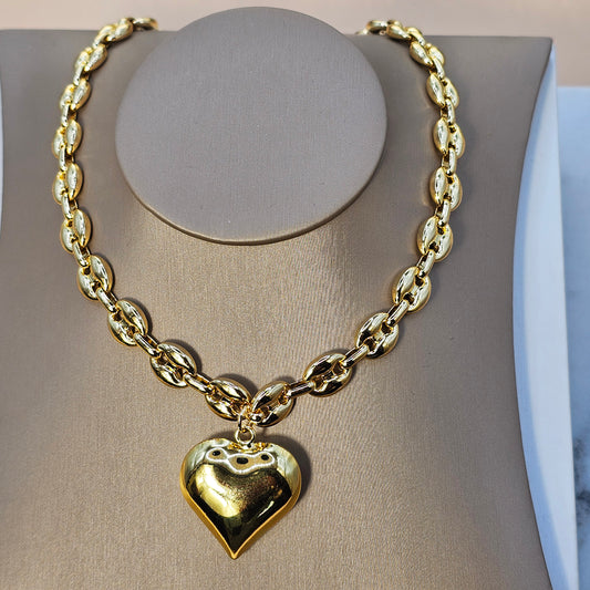 Collar Baño de Oro Eslabones Corazon