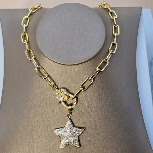 Collar Baño de Oro Cristal Austriaco Estrella Candado