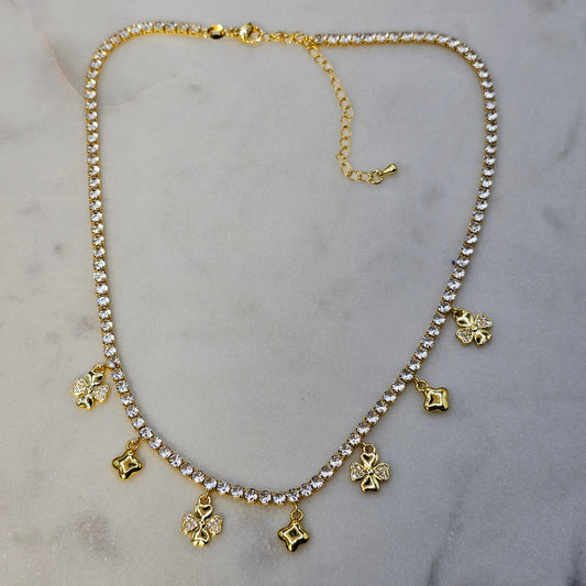 Collar Baño de Oro Cristal Austriaco Trebol Cuatro Hojas