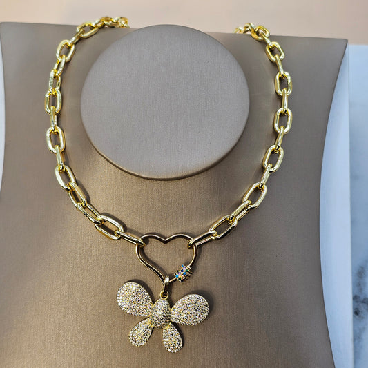 Collar Baño de Oro Cristal Austriaco Abeja Corazon