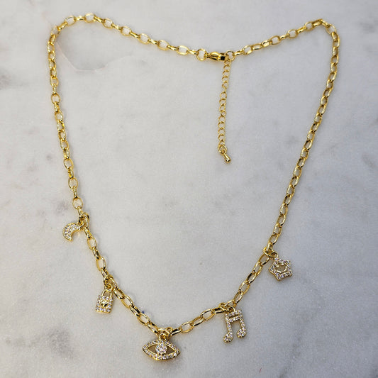 Collar Baño de Oro Cristal Austriaco Charms Proteccion Celestial