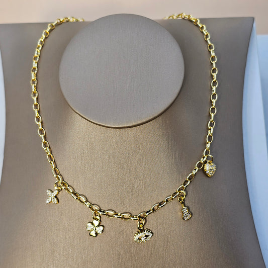 Collar Baño de Oro Cristal Austriaco Charms de la Suerte