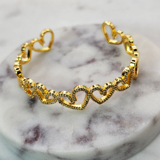Pulsera Baño de Oro Cristal Austriaco Corazones