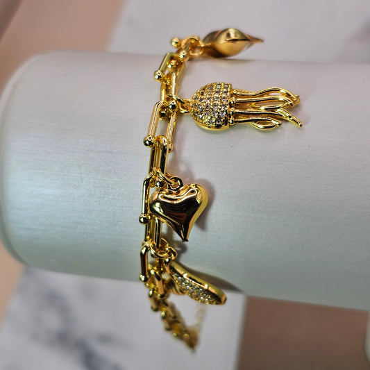 Pulsera Baño de Oro Cristal Austriaco Charms Magia del Oceano