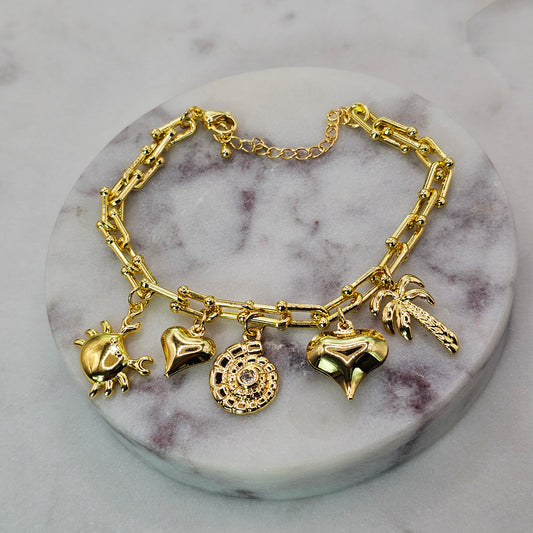 Pulsera Baño de Oro Cristal Austriaco Charms Encanto Tropical