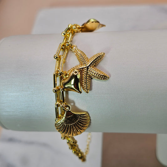 Pulsera Baño de Oro Cristal Austriaco Charms Amor Marino