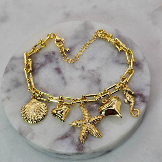 Pulsera Baño de Oro Cristal Austriaco Charms Amor Marino