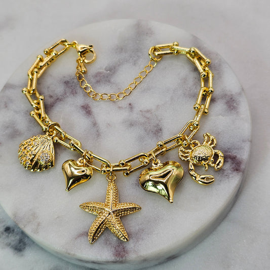 Pulsera Baño de Oro Cristal Austriaco Charms Dulce Mar