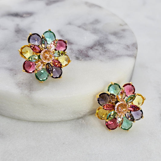 Aro Baño de Oro Cristal Austriaco Flor Colorida