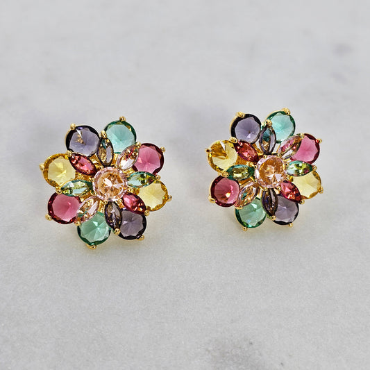 Aro Baño de Oro Cristal Austriaco Flor Colorida