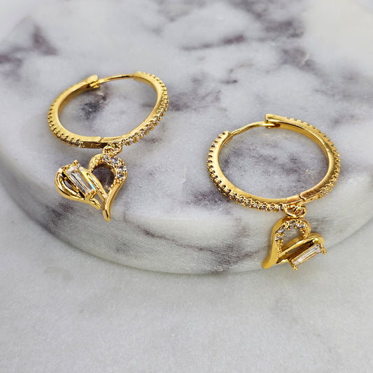 Aro Baño de Oro Cristal Austriaco Argolla Corazon