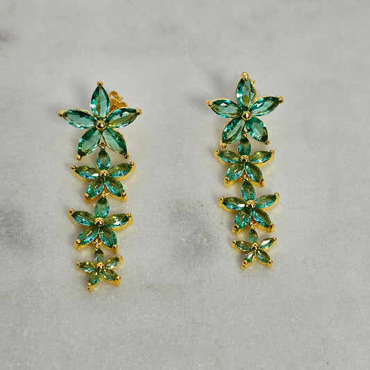 Aro Baño de Oro Cristal Austriaco Escala de Flores Verdes