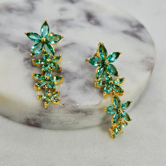 Aro Baño de Oro Cristal Austriaco Escala de Flores Verdes