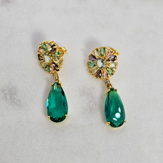 Aro Baño de Oro Cristal Austriaco Esmeralda Radiante